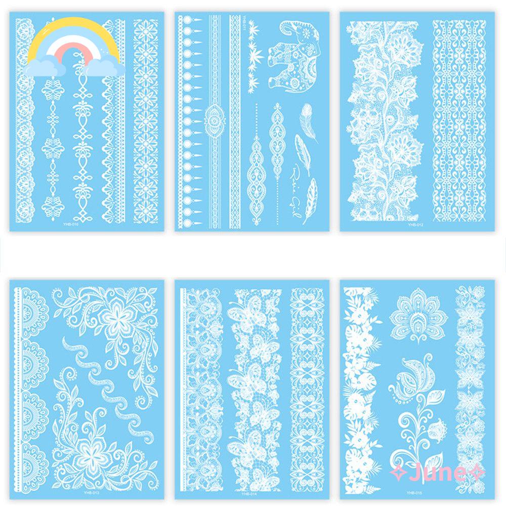 JUNE Hình Xăm Dán Tạm Thời Họa Tiết Ren Trắng Đen Chống Thấm Nước