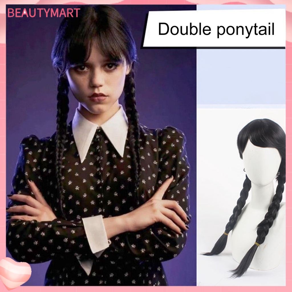 [beautymart] Bộ Tóc Giả Thắt Bím Dài Màu Đen Trơn Mượt Không Bị Rối Hóa Trang Cho Nữ