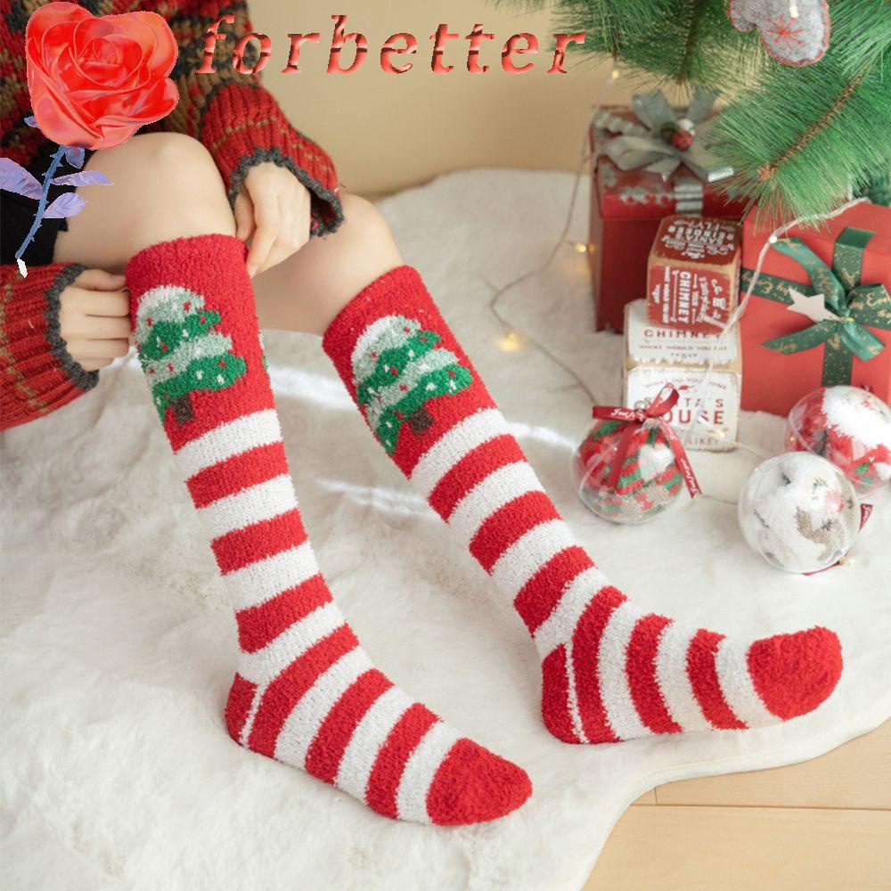 FORBETTER Vớ Dài Thoáng Khí In Họa Tiết Giáng Sinh Dễ Thương Phong Cách Hàn Quốc Cho Nữ