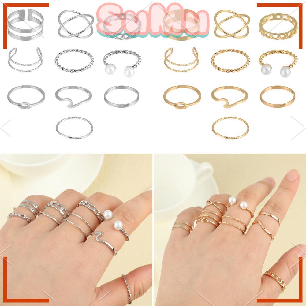 SUMU Bộ Nhẫn Đeo Khớp Ngón Tay Kiểu Dáng Hình Học Phong Cách Vintage