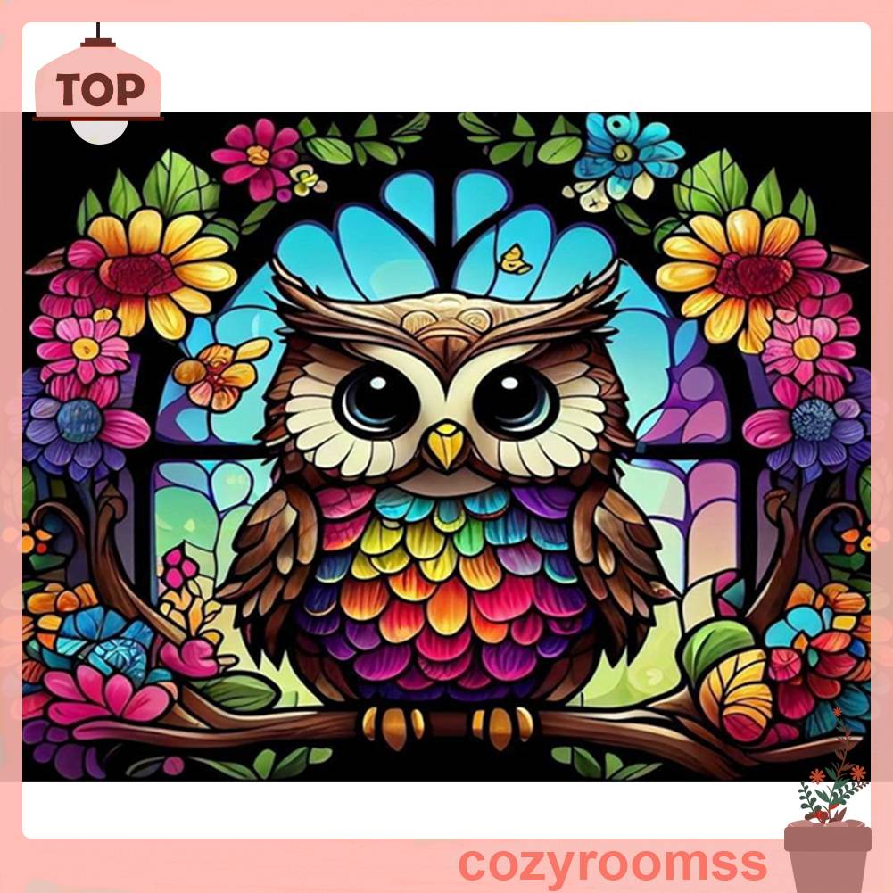 Tranh Đính Đá Kim Cương Toàn Bộ 5D DIY Hình Vẽ Con Cú Bằng Kính