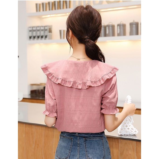 Áo Sơ Mi Chiffon Cổ Búp Bê Tay Ngắn Thời Trang Mùa Hè 2023 Mới Cho Nữ