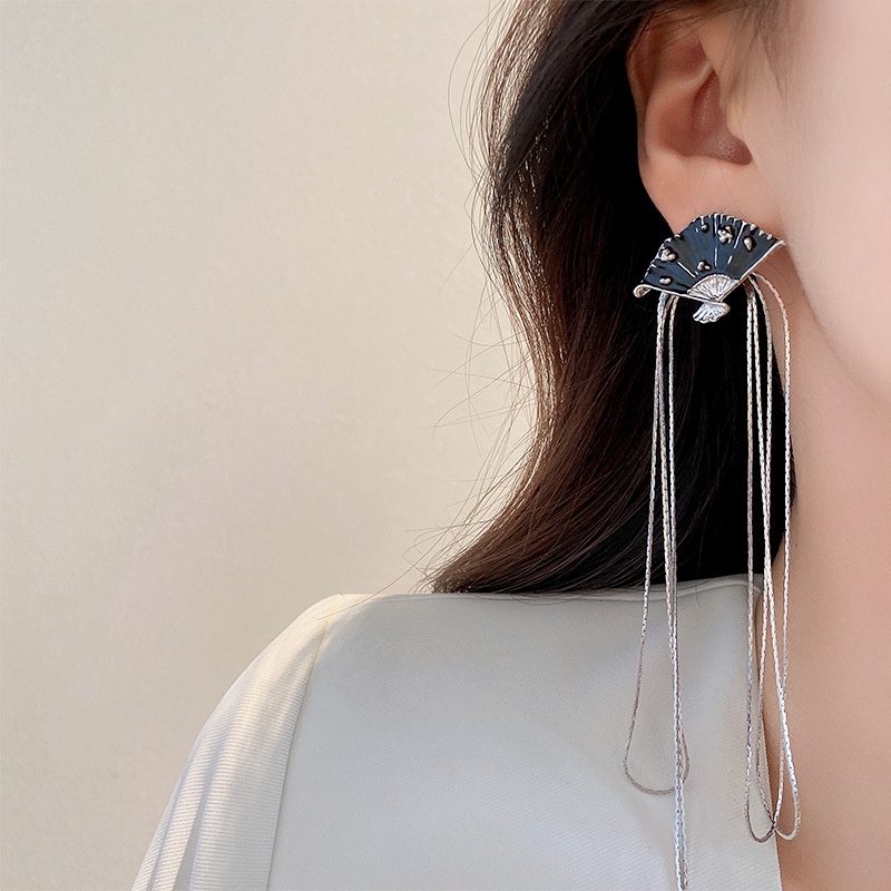 Bạc Kim Nhỏ Giọt Dầu Quạt Chuỗi Xương Rắn Bông Tai Tua Dài Thời Trang Bông Tai Cá Tính Bông Tai Đa Năng