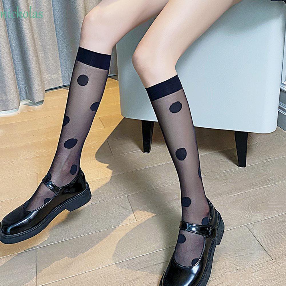 NICKOLAS Vớ Dài Co Giãn Thoáng Khí Họa Tiết Chấm Bi Phong Cách Lolita Dành Cho Nữ