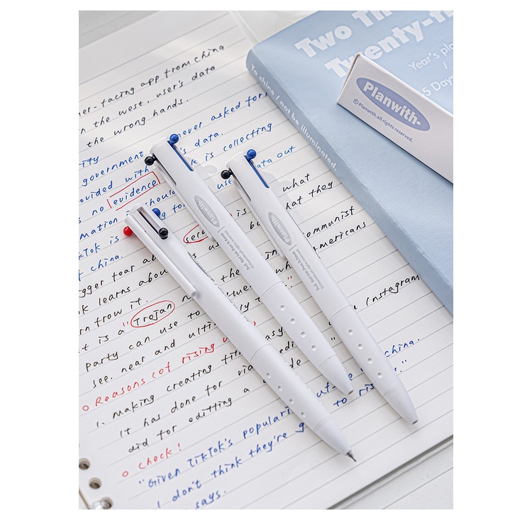 Gel pen, writing, planwith tam giác multicolor pen three-in-one multi-function press pen 0.5mm japan import ink, non-penetrating, one stroke three colors, anti-slip pen holder, removable, đi kèm với pen holder