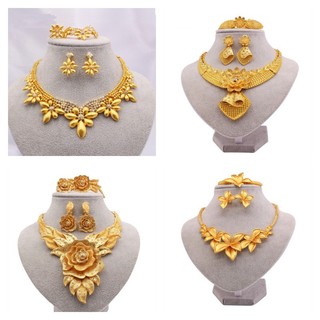 Nigeria Gilded Set Trang Sức Nhẫn Vòng Tay Vòng Cổ Trang Sức Dubai