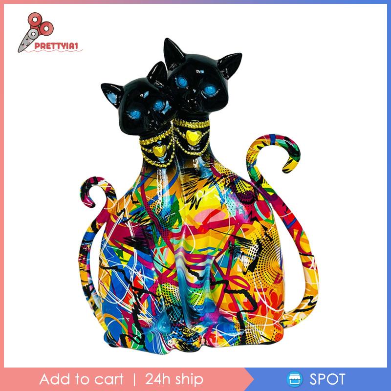 [Prettyia1] Tượng Mèo Graffiti Resin Trang Trí Tủ Quà Cưới Thanh Lịch