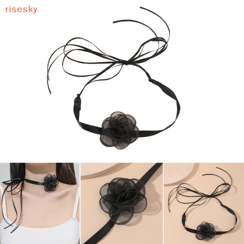 Vòng Cổ Choker Hình Hoa Trà Thắt Nơ Phong Cách Cổ Điển Cho Nữ