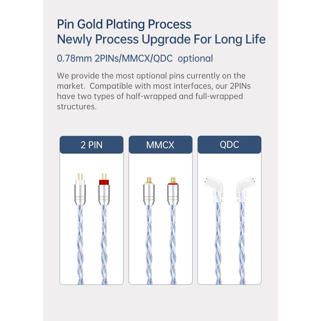 Dây Cáp Nối Tai Nghe MMCX / QDC / 2PIN Mạ Bạc 16 Lõi 16 KBEAR ST16