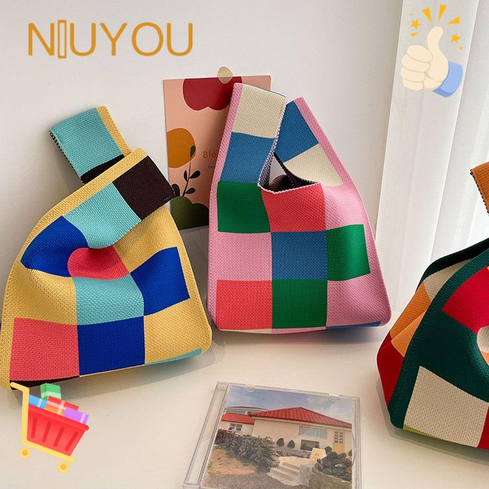 NIUYOU Túi Xách Đan Len Đeo Vai Mini Họa Tiết Kẻ Sọc Màu Sắc Thắt Nút Thời Trang Cho