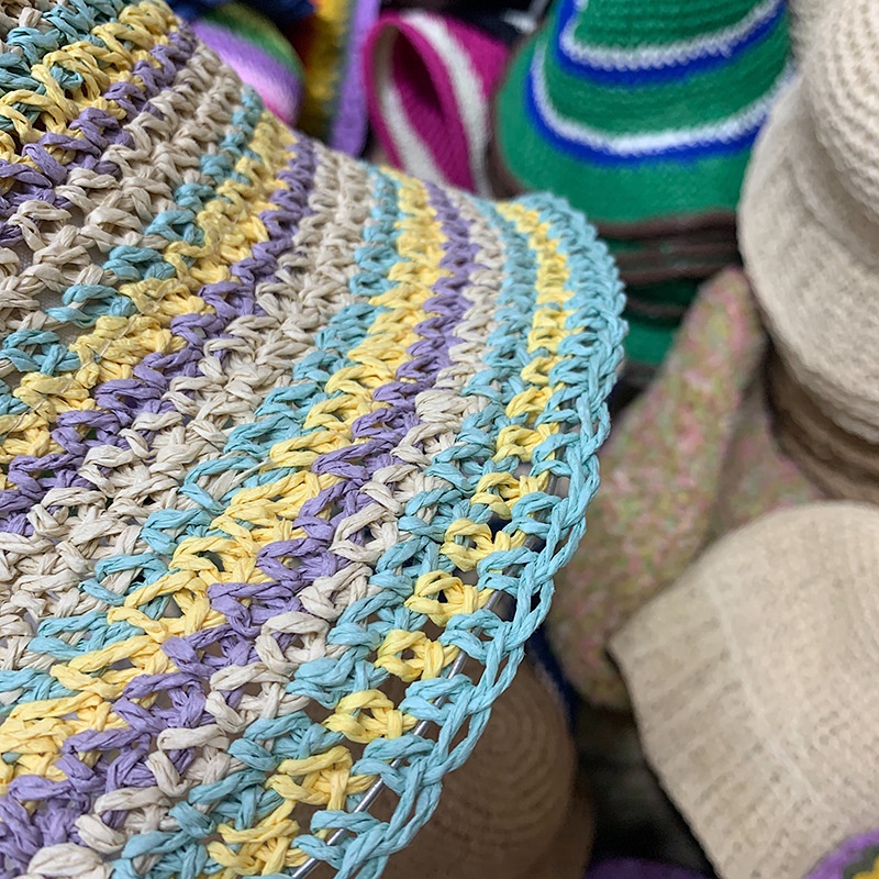 Mũ Cói Rộng Vành Thoáng Khí Phối Màu Sắc Tương Phản Thời Trang Mùa Hè Cho Nữ