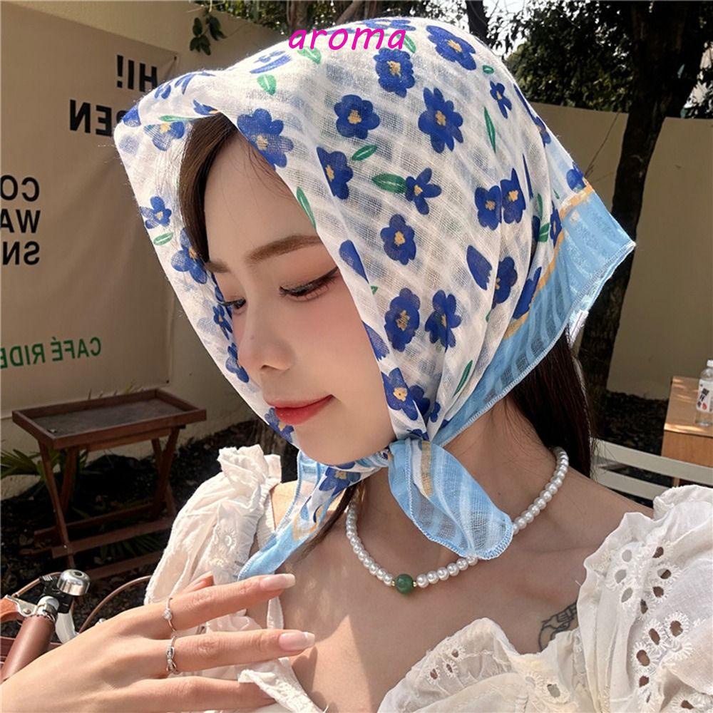 AROMA Khăn Choàng Cổ Vuông In Họa Tiết Đơn Giản Thời Trang Cho Nữ