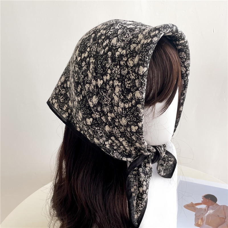 Khăn Choàng Cổ Hình Vuông 65 X 65cm Chất Liệu Cotton Lanh Mỏng In Họa Tiết Hoa Xinh Xắn Thời Trang Cho Nữ