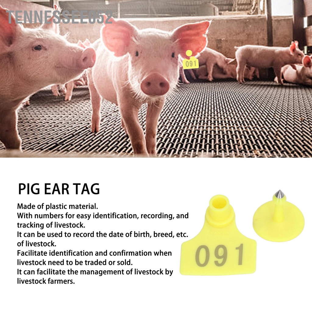 Tennessee052 100 Bộ Thẻ tai gia súc Nhãn lợn được đánh số bằng nhựa màu vàng cho chăn nuôi trang trại