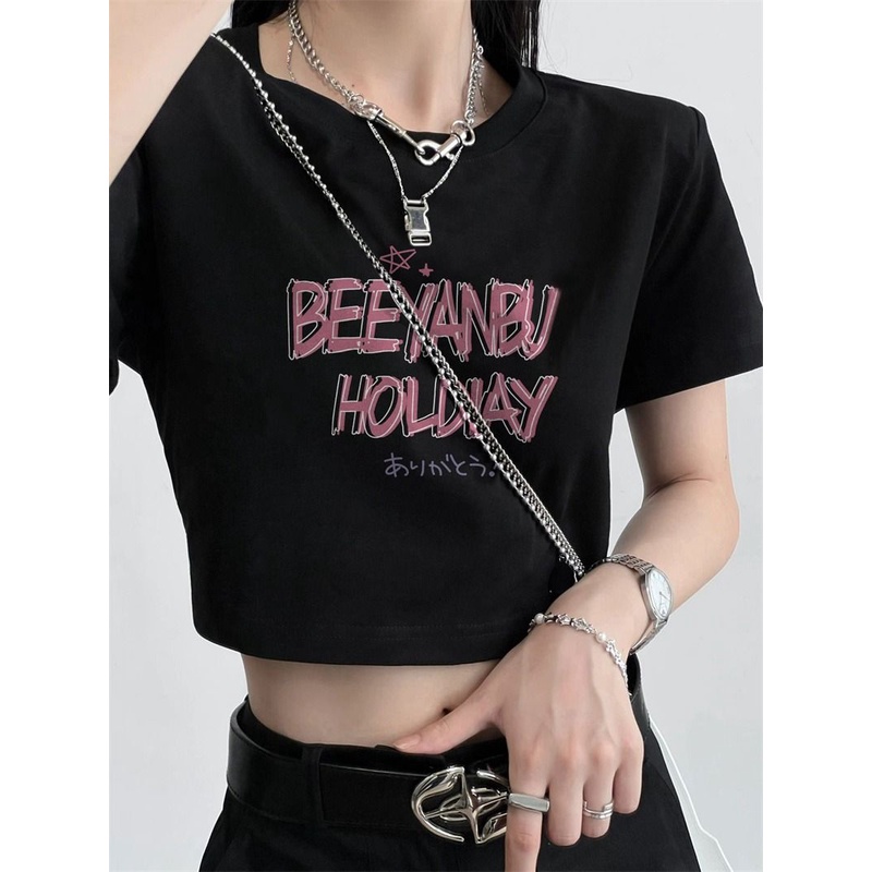 Áo Thun Tay Ngắn Hở Rốn Dáng Ôm In Họa Tiết Phong Cách Desire Thời Trang Mùa Hè Hàng Mới Dành Cho Bạn Nữ