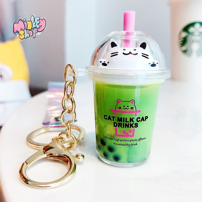 Móc khoá ly trà sữa mèo cute móc chìa khoá Hàn Quốc dễ thương phụ kiện túi xách balo oto xe máy -Minkey