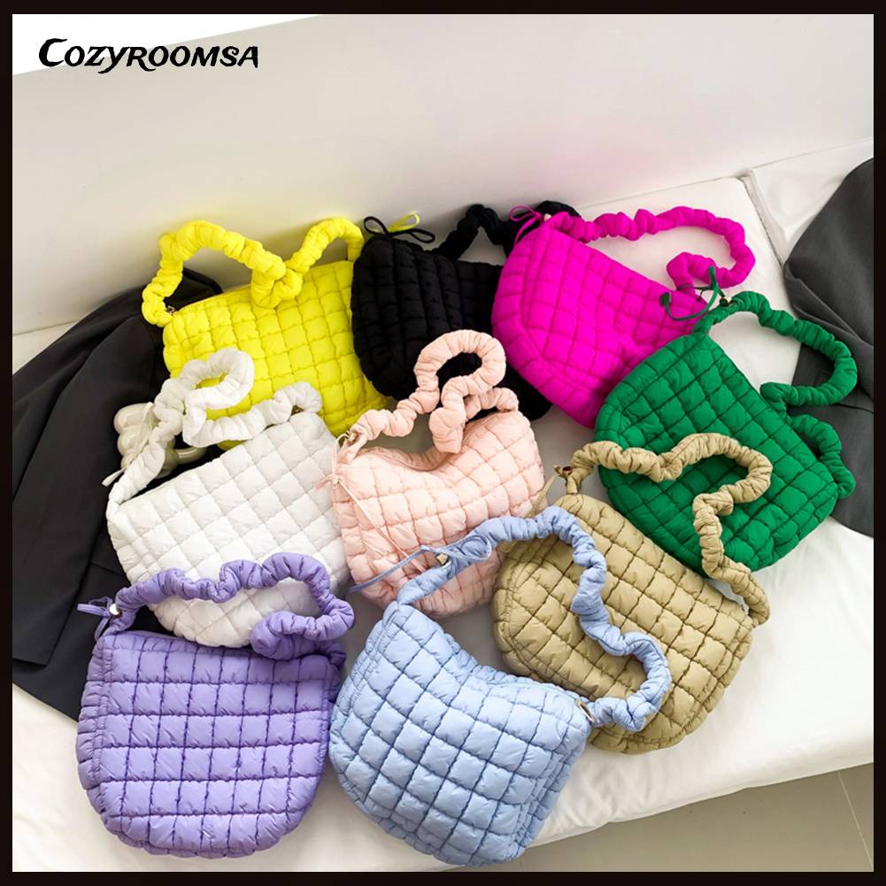 Túi Tote Đeo Chéo Xếp Ly Hình Đám Mây Chất Liệu Cotton Chần Bông Cho Nữ