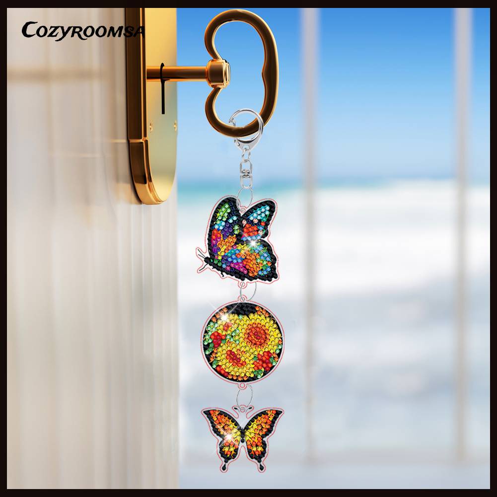 Móc Khóa Hai Mặt Đính Đá Nghệ Thuật DIY Dành Cho Trẻ Em