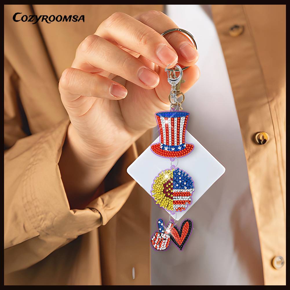 Móc Khóa Hai Mặt Đính Đá Nghệ Thuật DIY Dành Cho Trẻ Em