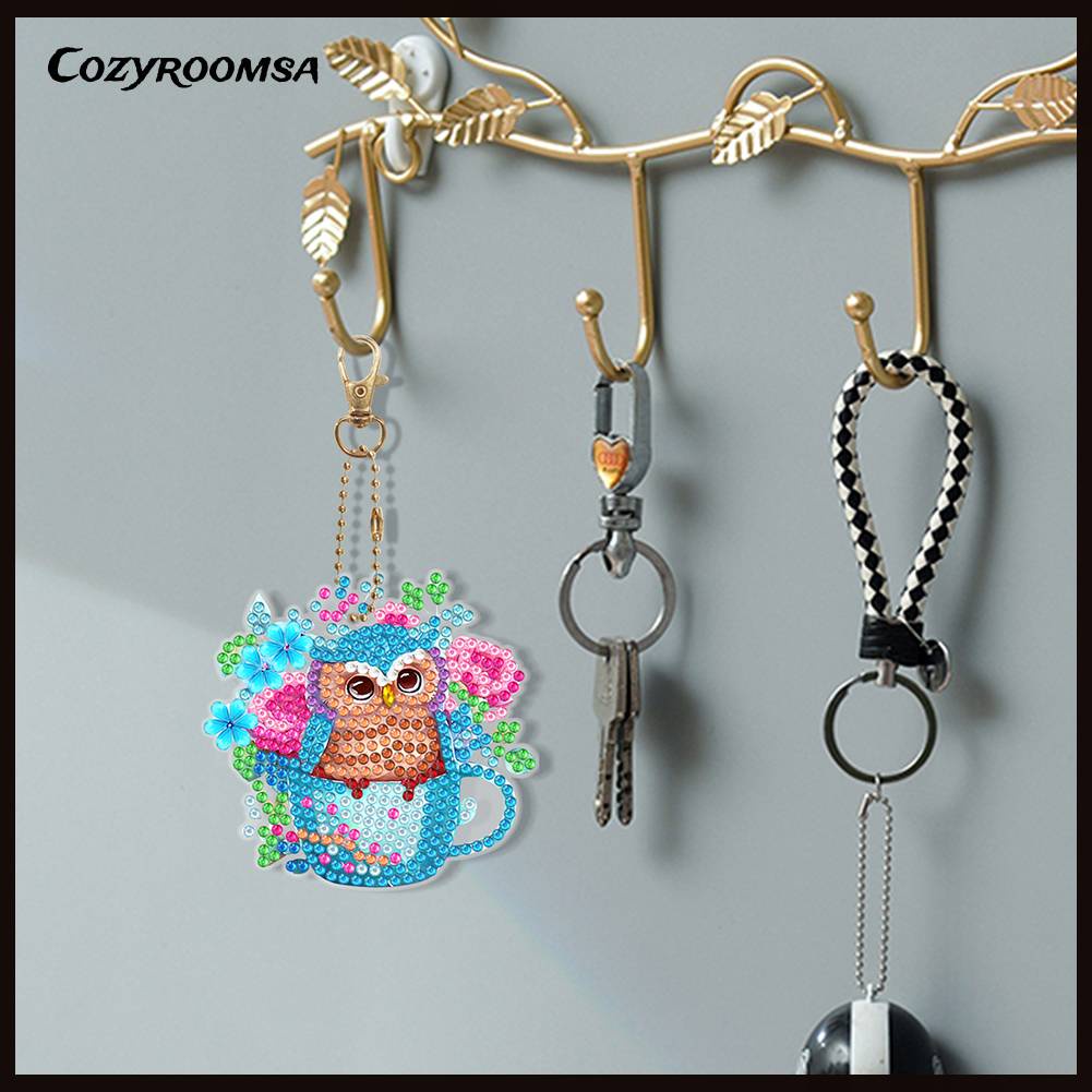 Móc Chìa Khóa Kim Cương 5D Họa Tiết Hoạt Hình Hai Mặt DIY Dành Cho Người Mới Bắt Đầu