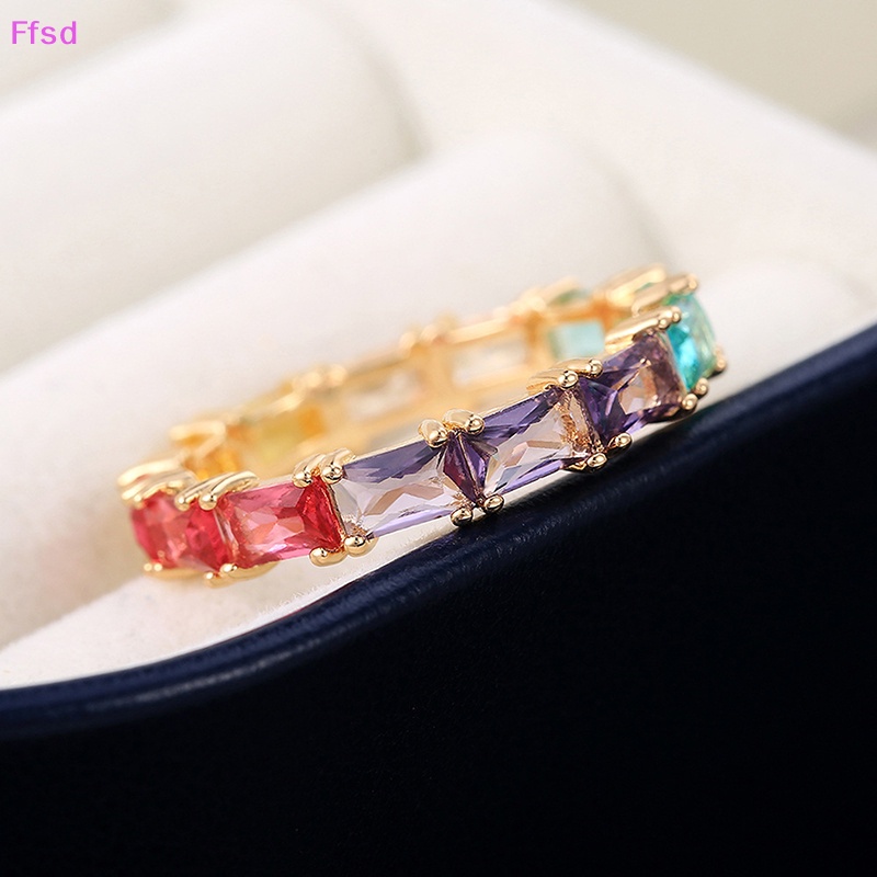 {Ffsd} Nhẫn Đính Đá Zircon Nhiều Màu Sắc Quà Tặng Kỷ Niệm Thời Trang Nữ