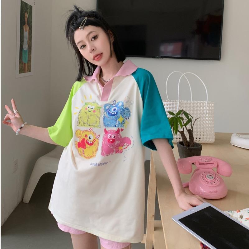 Áo Thun Raglan Tay Ngắn Màu Sắc Tương Phản Thời Trang Mùa Hè Dành Cho Nữ