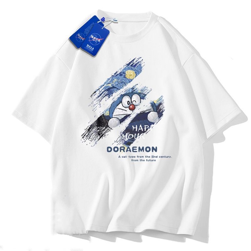 NASA Áo Thun Tay Ngắn In Hình Doremon Dễ Thương Phong Cách Nhật Bản Cho Cặp Đôi