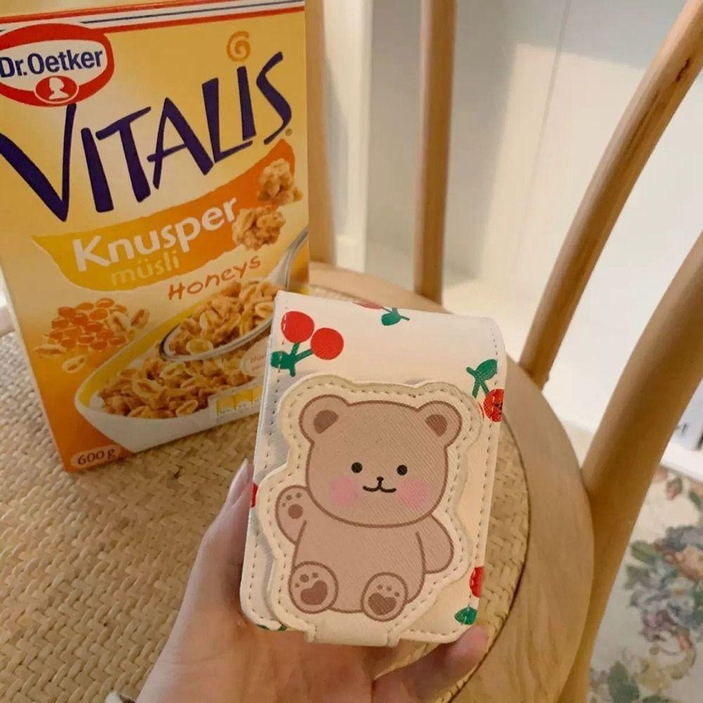 MIQUEL Túi Đựng Mỹ Phẩm Mini Bằng Da Pu Có Gương Hình Gấu Dành Cho Đi Du Lịch