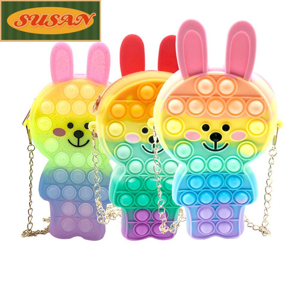SUSANS Túi Xách Tay Trẻ Em Silicone Bong Bóng Đẩy Túi Điện Thoại Tiền Xu
