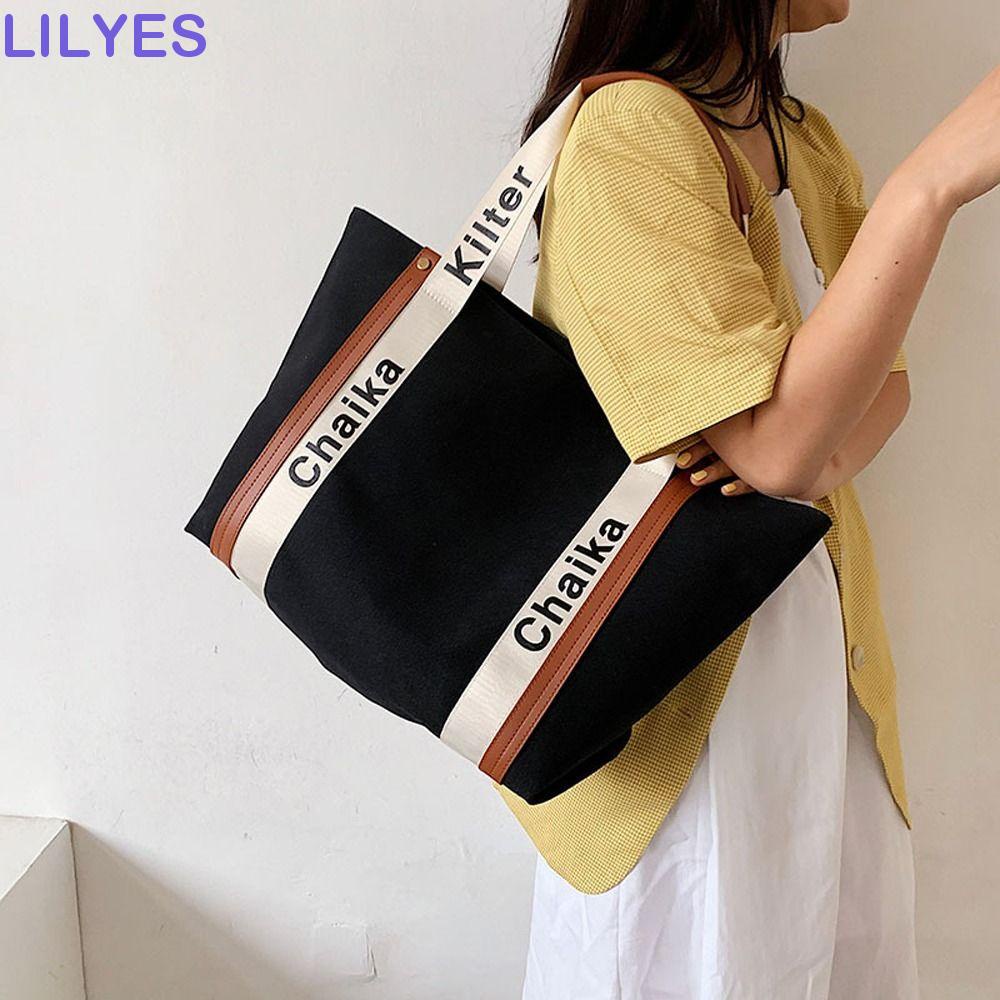 LILYES Túi Xách Canvas Cỡ Lớn In Chữ Thời Trang Đường Phố Cho Nữ