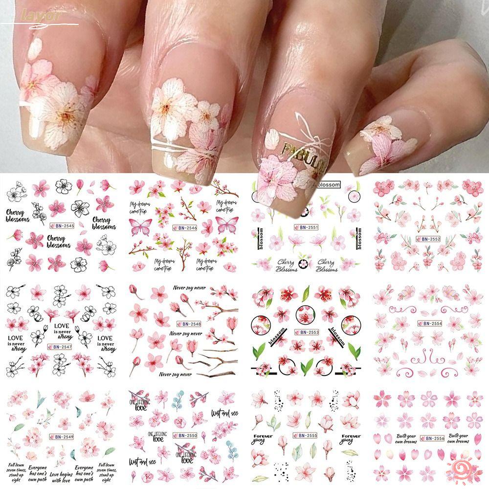 LAY Set 12 Tấm Sticker Dán Móng Tay Họa Tiết Hoa Tulip Hoa Hồng Tinh Tế Cho Nữ