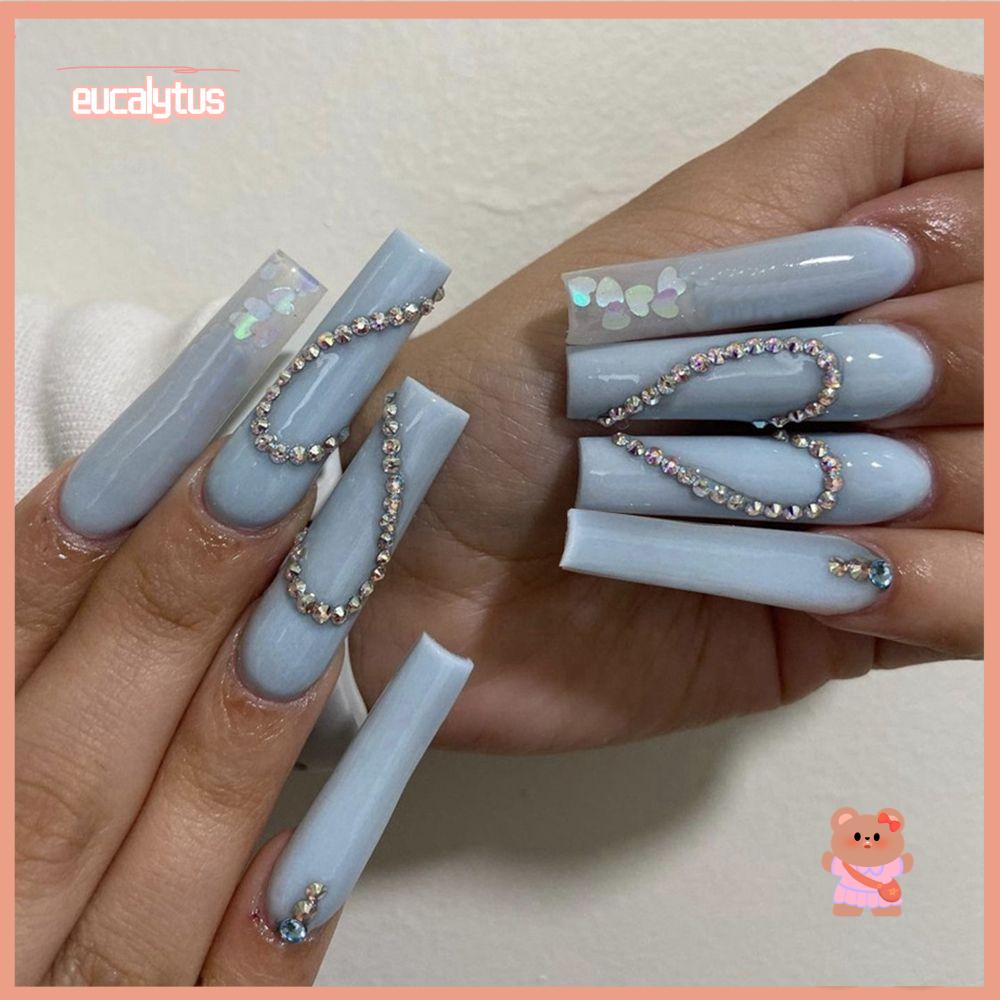 EUTUS Hộp 24 Móng Tay Giả Che Phủ Toàn Diện Đính Đá Xinh Xắn