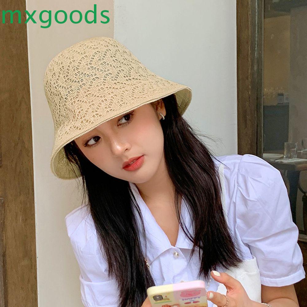 MXGOODS Mũ Bucket Dệt Kim Màu Sắc Trơn Chống Nắng Thiết Kế Đục Lỗ Thời Trang Cho Nữ