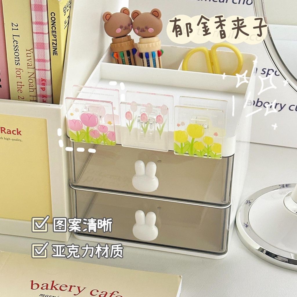 Kẹp giấy mica trong suốt hình bông hoa Tu.Lip KG01 KAMI, kẹp tài liệu