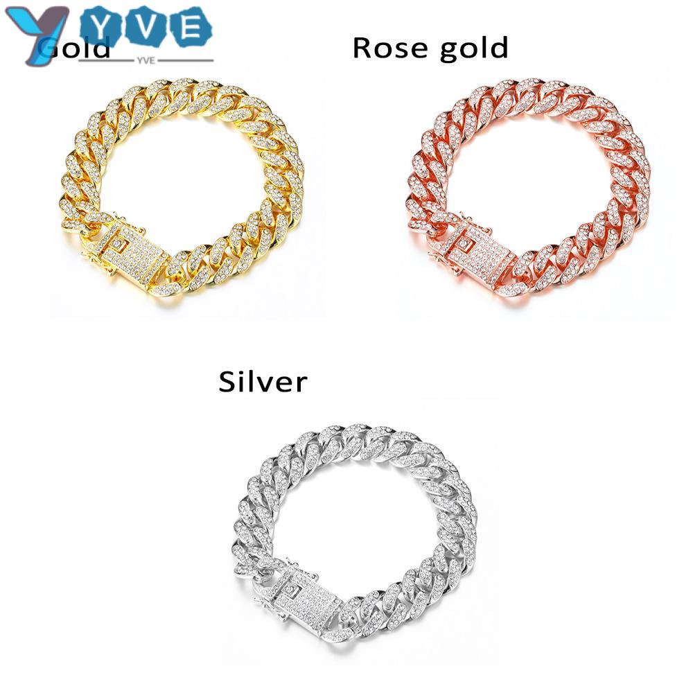 YVE Vòng Đeo Tay Kiểu Hip Hop Lấp Lánh Sang Trọng Bản 12mm