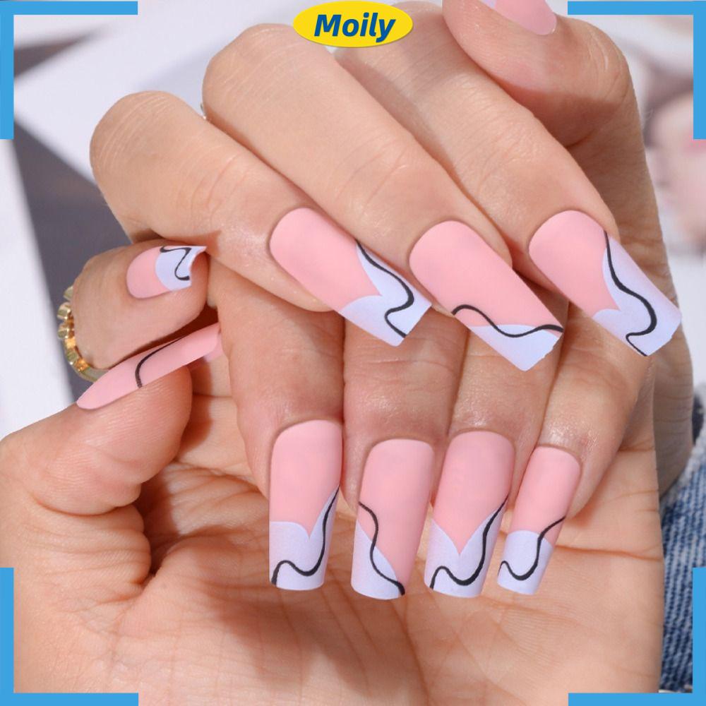 MOILYVN Bộ 24 Móng Tay Giả Dạng Nhấn Độc Đáo Tiện Dụng