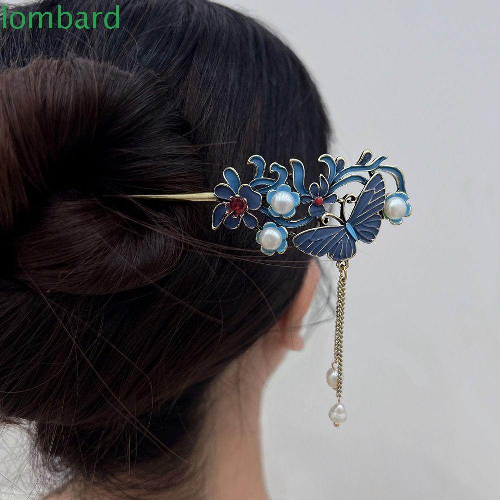 LOMBARD Kẹp Tóc Hình Bướm Phối Tua Rua Thời Trang Cho Nữ