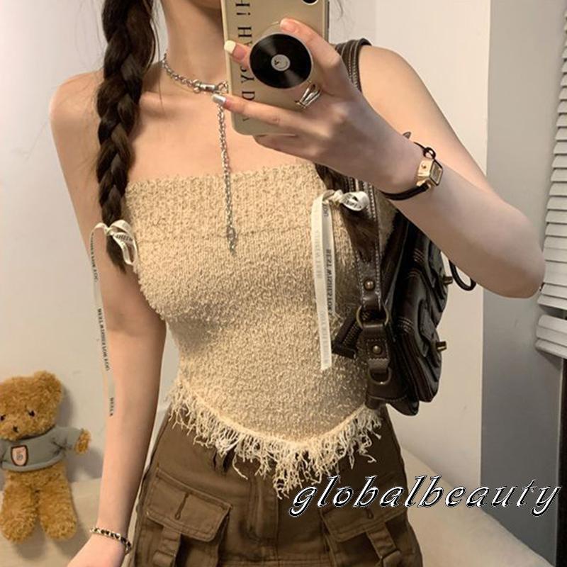 Áo Ống Cổ Thuyền Phối Tua Rua Thời Trang Mùa Hè Cho Nữ