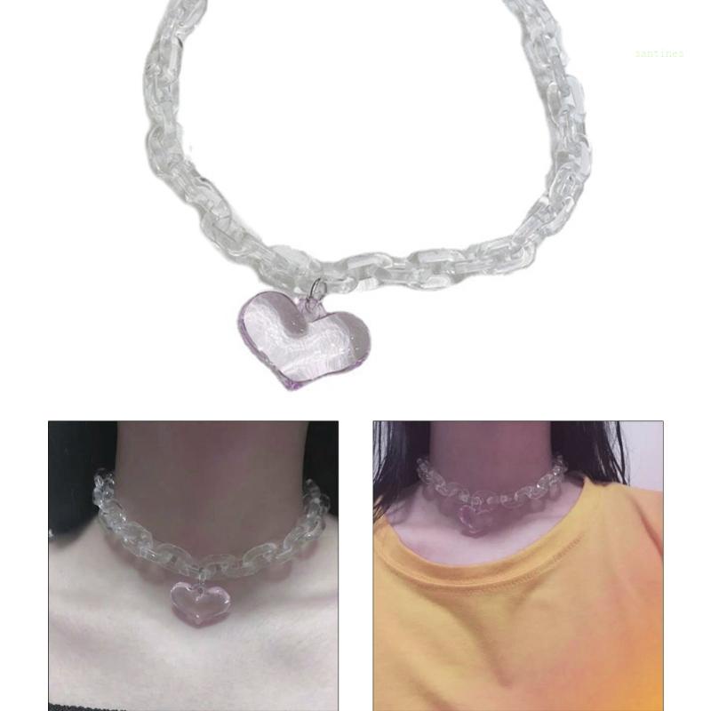 Vòng cổ Choker Mặt Kính Màu Tím Hình Trái Tim Cho Nam Và Nữ
