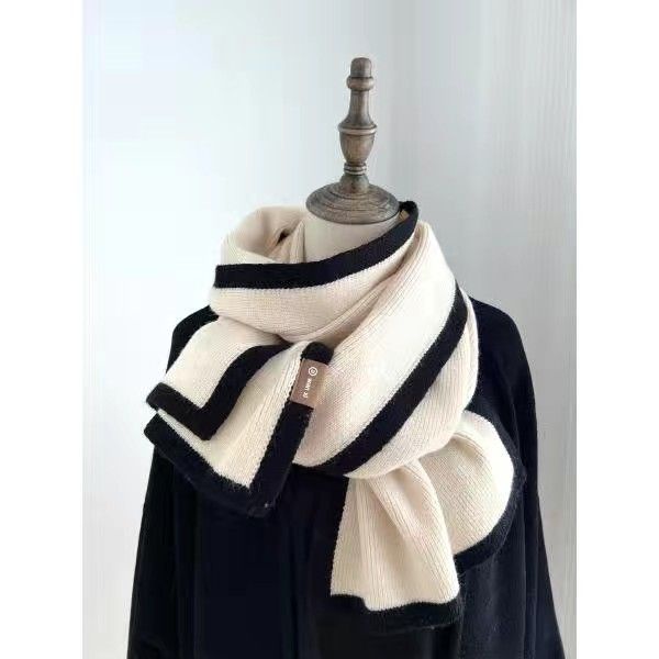 Khăn Choàng Dệt Kim Màu Trắng Đen Thời Trang Mùa Đông Cho Nam Và Nữ