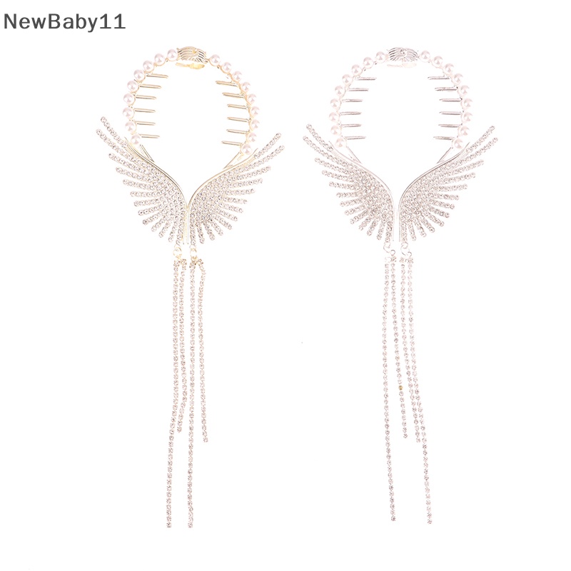 Kẹp Tóc Hình Đôi Cánh Thiên Thần Đính Đá Ngọc Trai Phối Tua Rua Xinh Xắn Cho Bé Gái