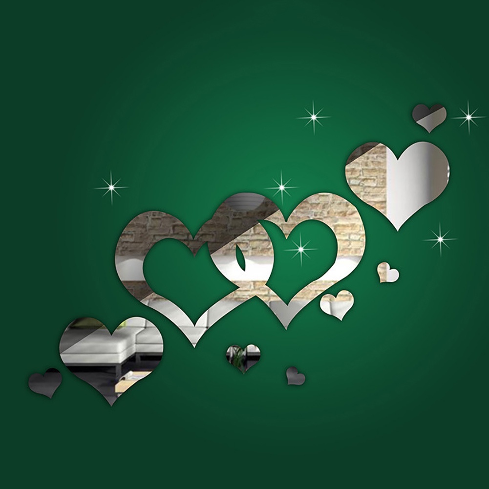 Set 13 Miếng Dán Tường Tráng Gương Acrylic Hình Trái Tim Thời Trang DIY