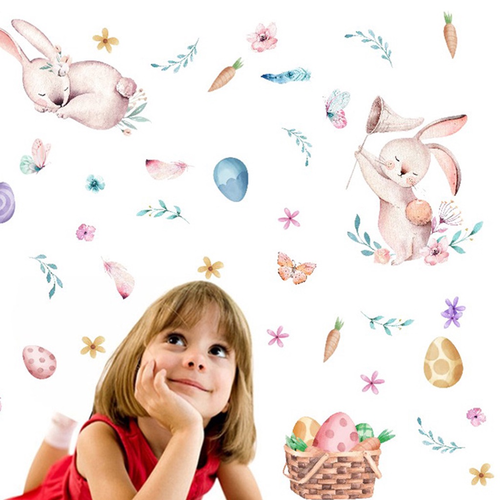 (Bất Ngờ) Hình Dán Tự Dính PVC Họa Tiết Thỏ Phục Sinh Tinh Tế Tự Dính Có Thể Tháo Gỡ Trang Trí Nhà Cửa Lễ Hội