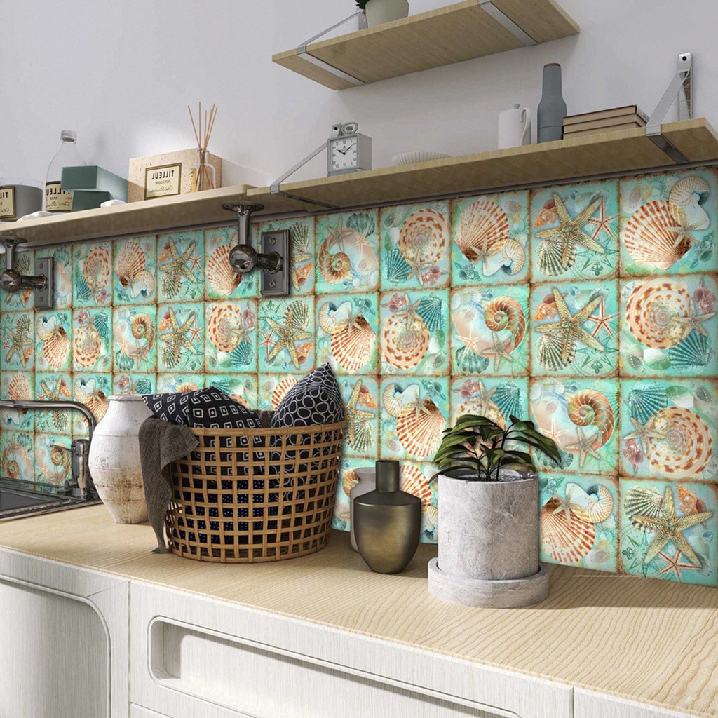 Bộ 24 Miếng Dán Tường ET257 Bằng PVC Chống Thấm Nước Hình Vỏ Sò / Sao Biển Phong Cách Vintage