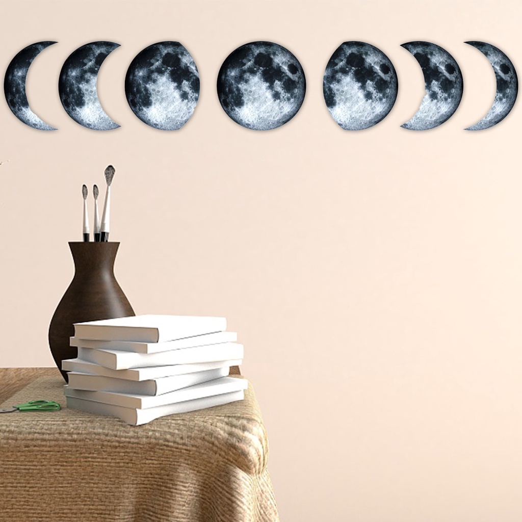 Set 2 Miếng Dán Tường / Cửa Sổ Trang Trí Nội Thất Hình Mặt Trăng Bằng PVC Tự Dính Chống Thấm Nước