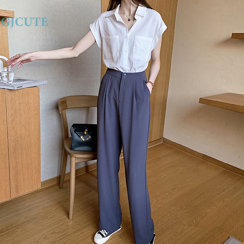 Áo Sơ Mi Không Tay Dáng Rộng Màu Trơn Có Túi Thời Trang Thường Ngày Cho Nữ