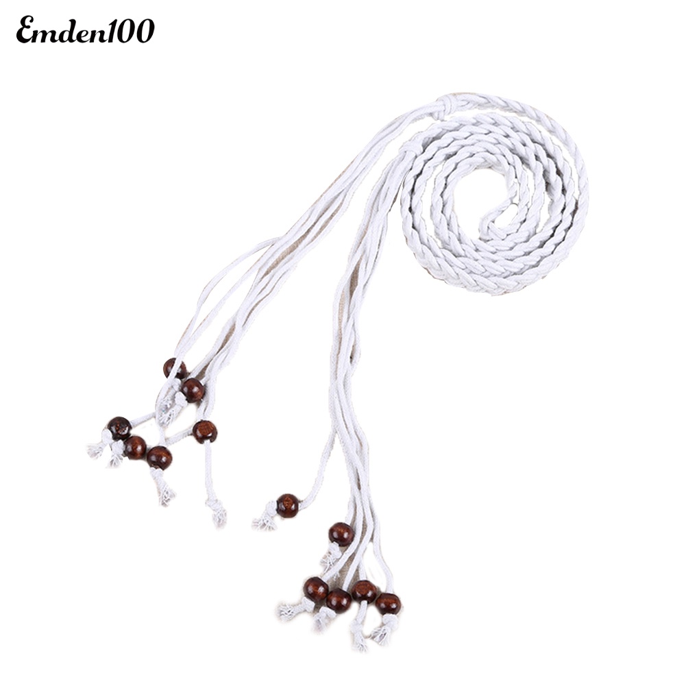 Thắt Lưng Dây Bện Kết Hạt Gỗ Vintage Cho Nữ