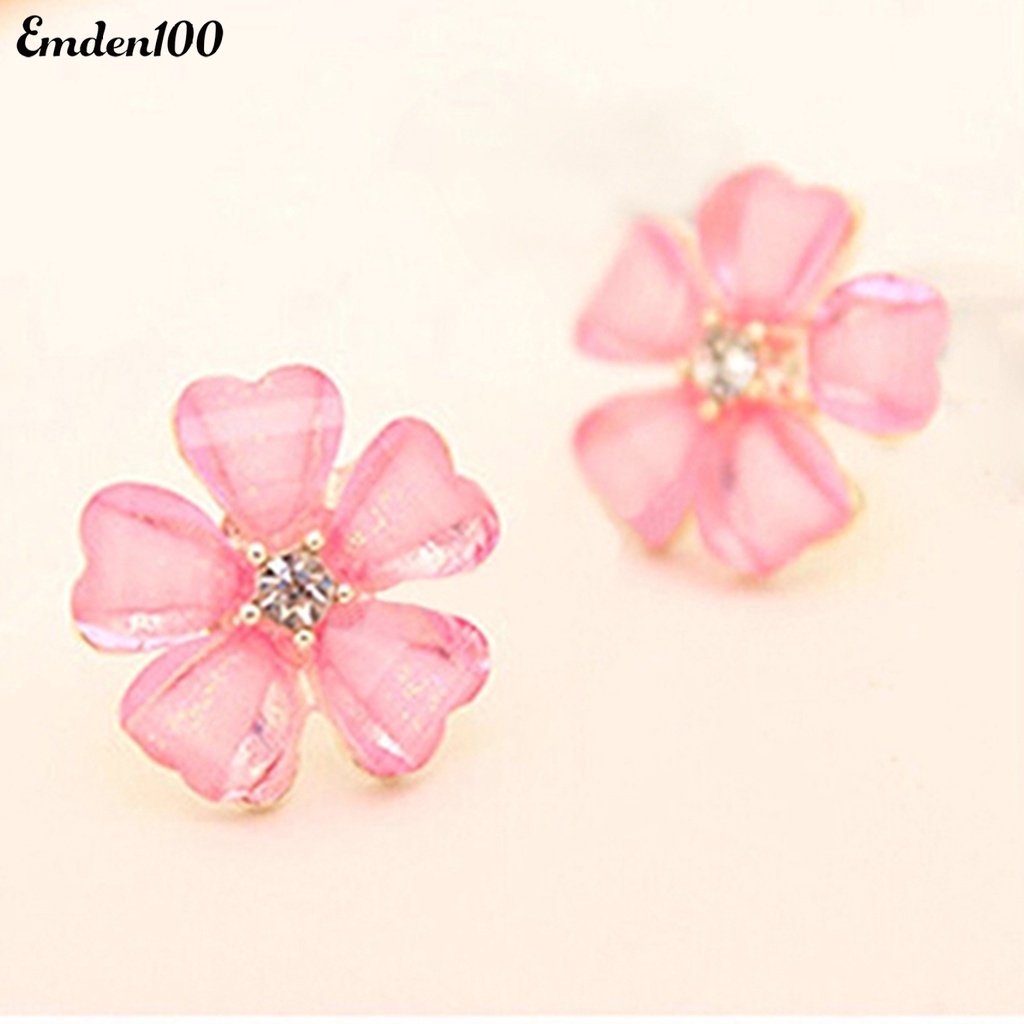 Bông Tai Hình Cánh Hoa Bằng Hợp Kim Đính Đá Lấp Lánh Cho Nữ