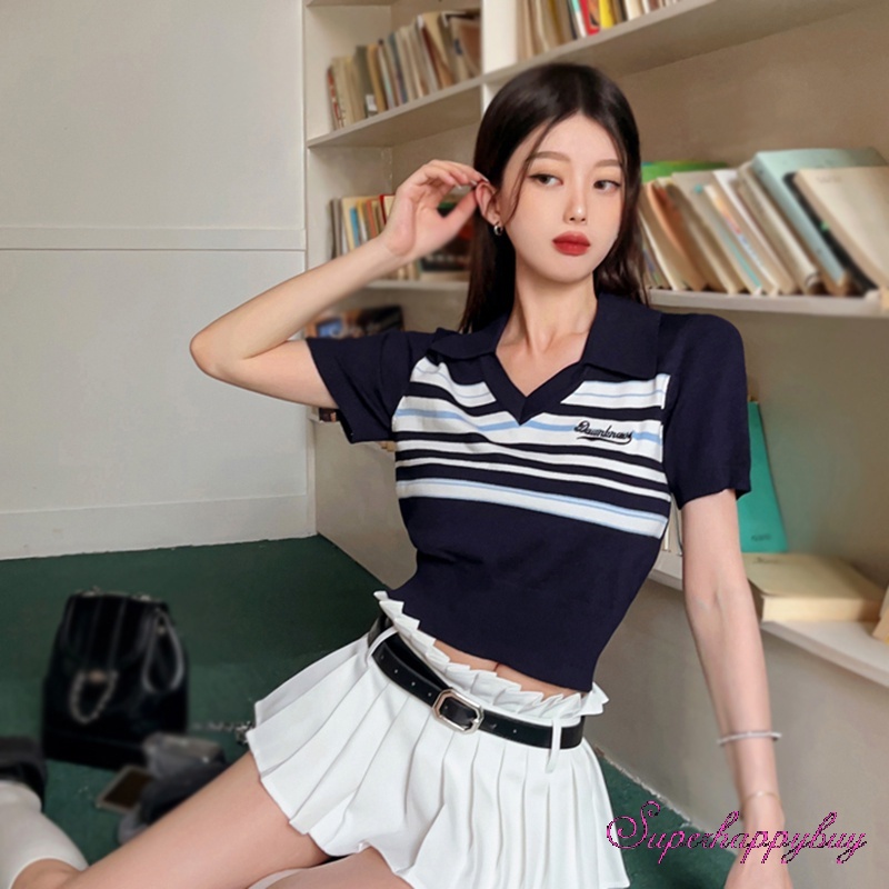 Áo Thun Nữ Tay Ngắn Họa Tiết Sọc Ngang Thời Trang