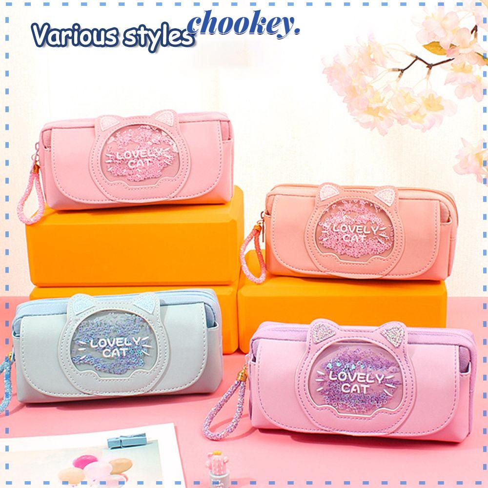 CHOOKEY Túi Đựng Bút Bằng Vải Bạt Ba Lớp Hình Dạng Ba Lớp Dễ Thương Đa Ứng Dụng